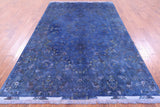 Blue Overdyed Signed Authentic Persian Tabriz Hand Knotted Wool & Silk Rug - 6' 2" X 9' 5" - Golden Nile
