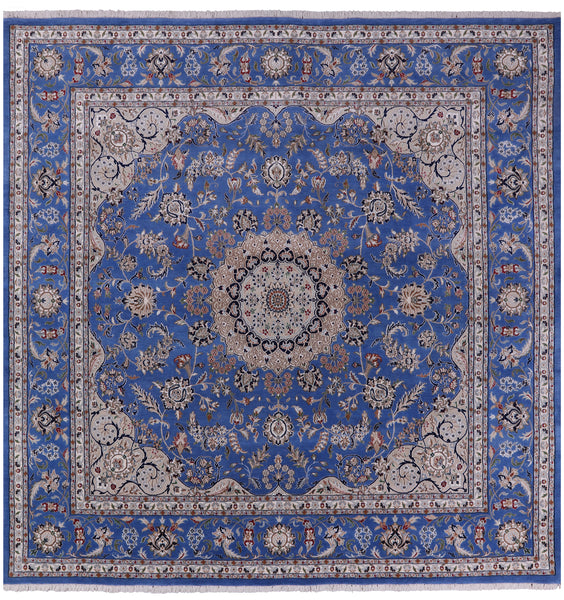 Square Persian Nain Hand Knotted Wool & Silk Rug - 10' 1" X 10' 1" - Golden Nile