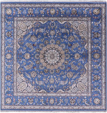 Square Persian Nain Hand Knotted Wool & Silk Rug - 8' 1