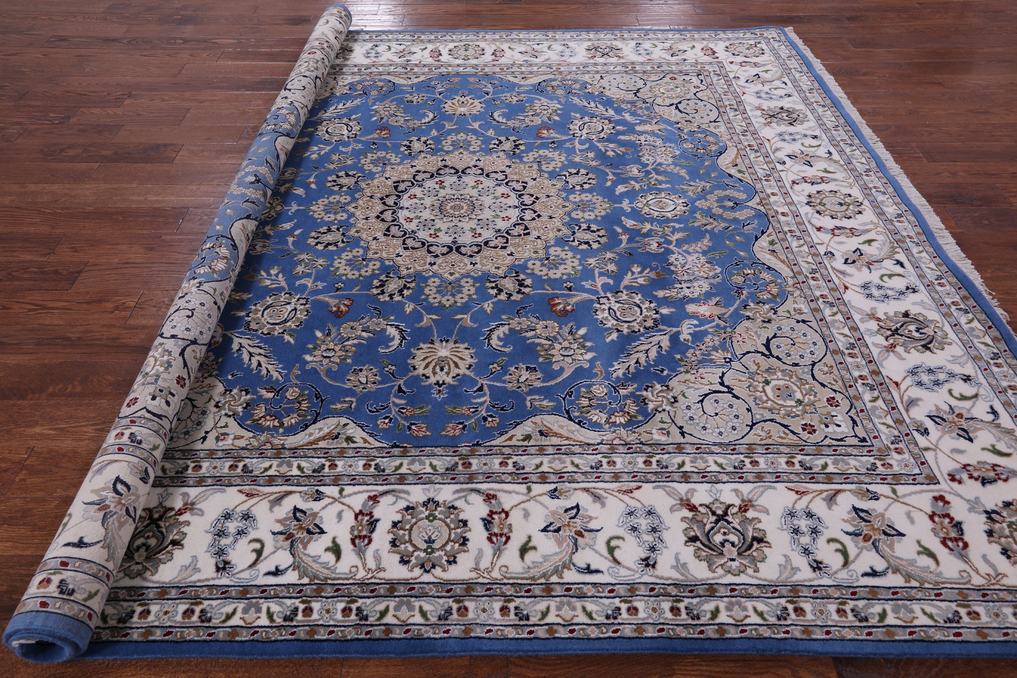 Square Persian Nain Handmade Wool & Silk Rug - 9' 0" X 9' 0" - Golden Nile