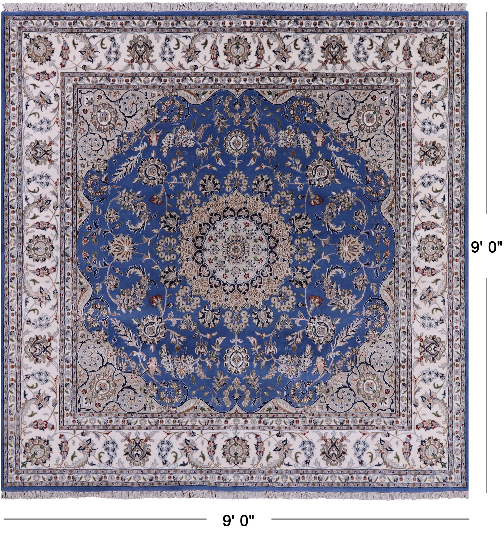 Square Persian Nain Handmade Wool & Silk Rug - 9' 0" X 9' 0" - Golden Nile