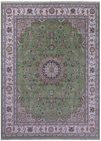Persian Nain Hand Knotted Wool & Silk Rug - 7' 11