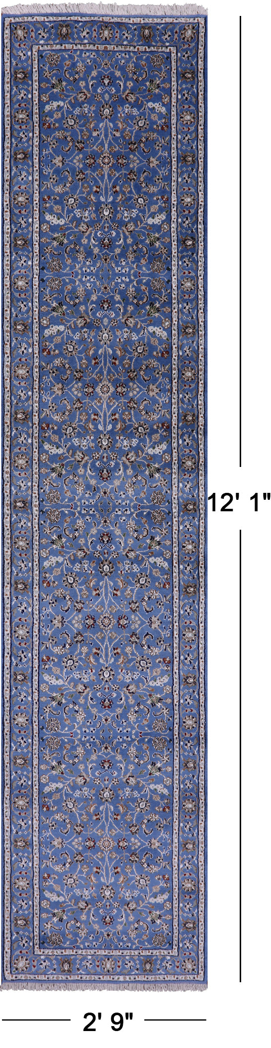 Blue Persian Nain Handmade Wool & Silk Runner Rug - 2' 9" X 12' 1" - Golden Nile