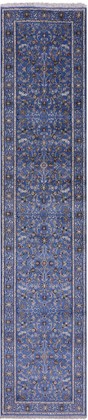 Blue Persian Nain Handmade Wool & Silk Runner Rug - 2' 9" X 12' 1" - Golden Nile