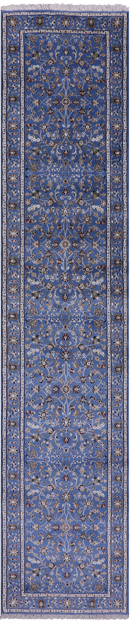 Blue Persian Nain Handmade Wool & Silk Runner Rug - 2' 9" X 12' 1" - Golden Nile
