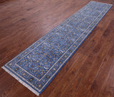 Blue Persian Nain Handmade Wool & Silk Runner Rug - 2' 9" X 12' 1" - Golden Nile