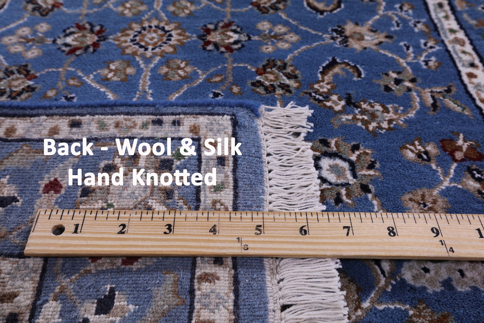 Blue Persian Nain Handmade Wool & Silk Runner Rug - 2' 9" X 12' 1" - Golden Nile