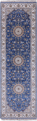 Persian Nain Hand Knotted Wool & Silk Rug - 2' 7