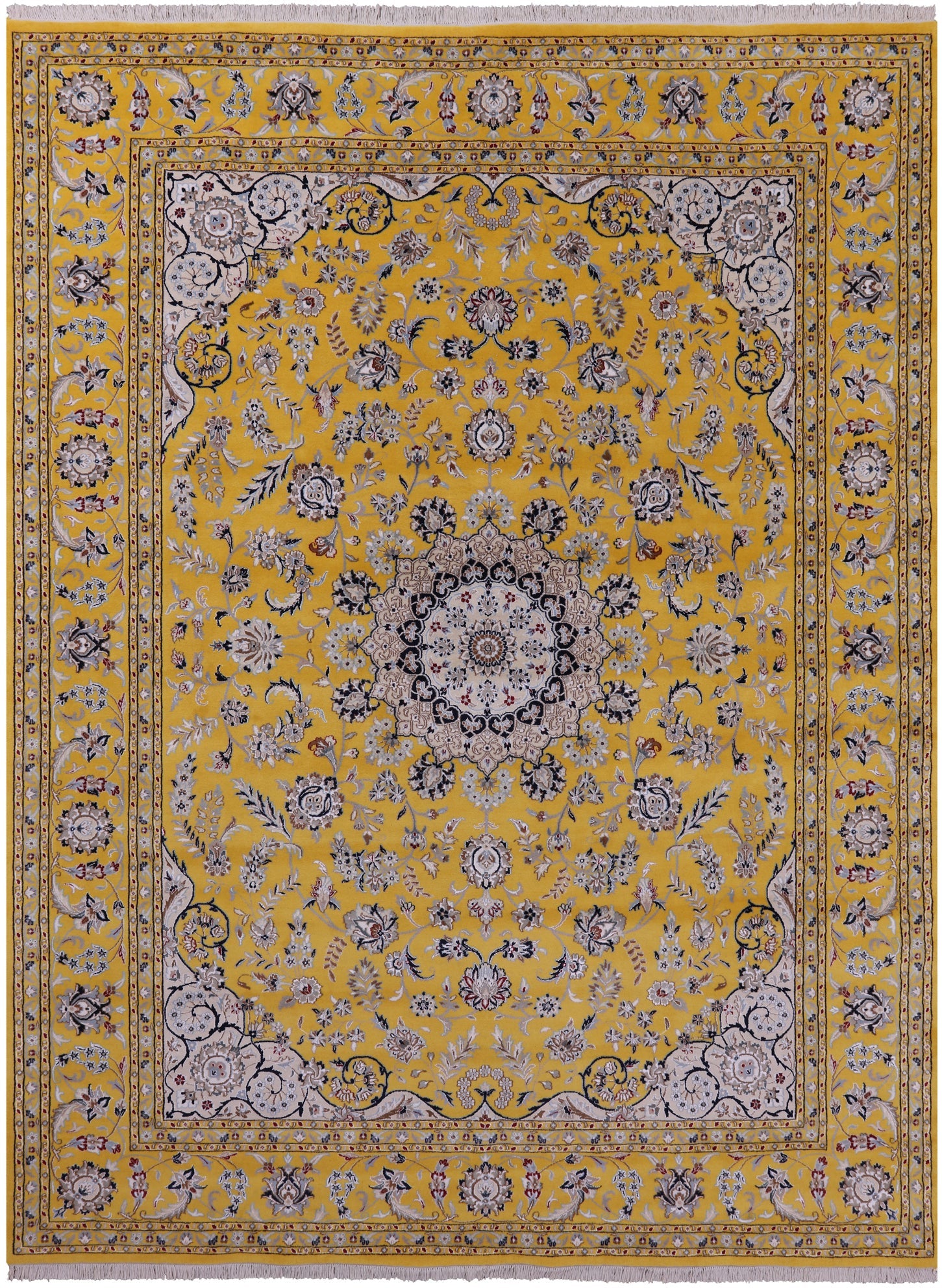 Persian Nain Hand Knotted Wool & Silk Rug - 9' 2" X 12' 2" - Golden Nile
