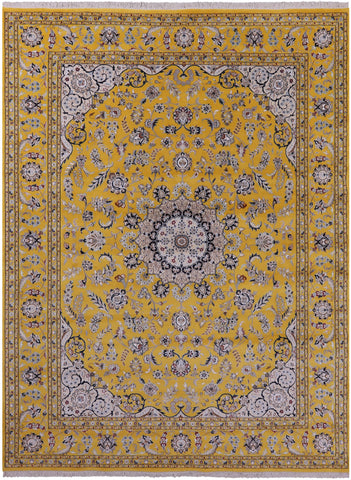 Persian Nain Hand Knotted Wool & Silk Rug - 9' 2
