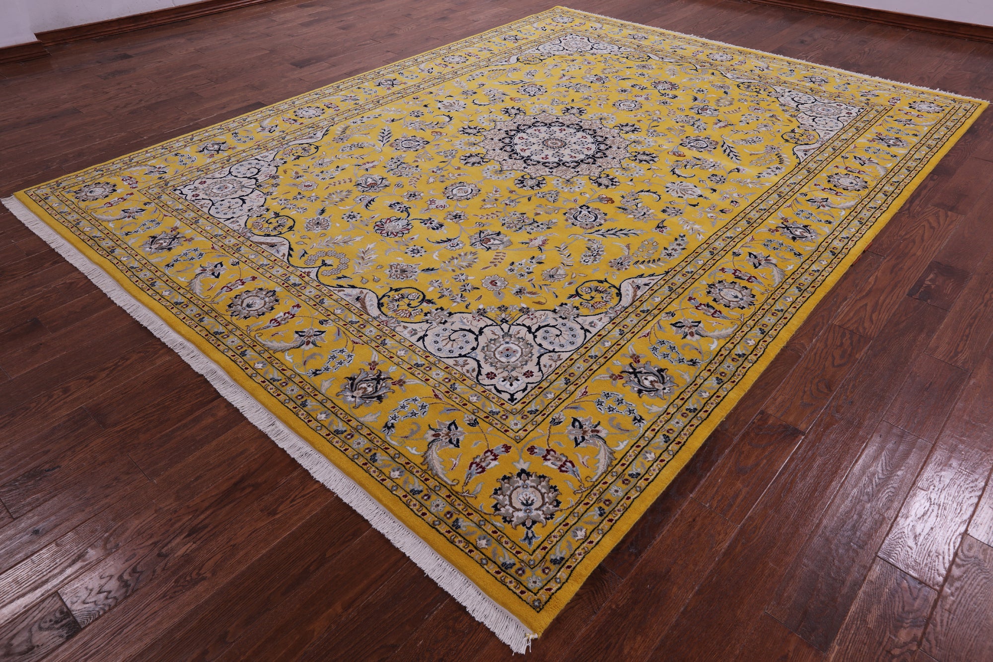 Persian Nain Hand Knotted Wool & Silk Rug - 9' 2" X 12' 2" - Golden Nile