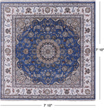 Square Persian Nain Hand Knotted Wool & Silk Rug - 7' 10" X 7' 10" - Golden Nile