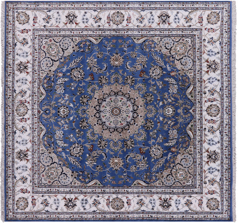 Square Persian Nain Hand Knotted Wool & Silk Rug - 7' 10