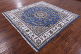 Square Persian Nain Hand Knotted Wool & Silk Rug - 7' 10" X 7' 10" - Golden Nile
