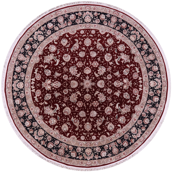 Round Persian Handmade Wool & Silk Rug - 7' 10" X 7' 10" - Golden Nile
