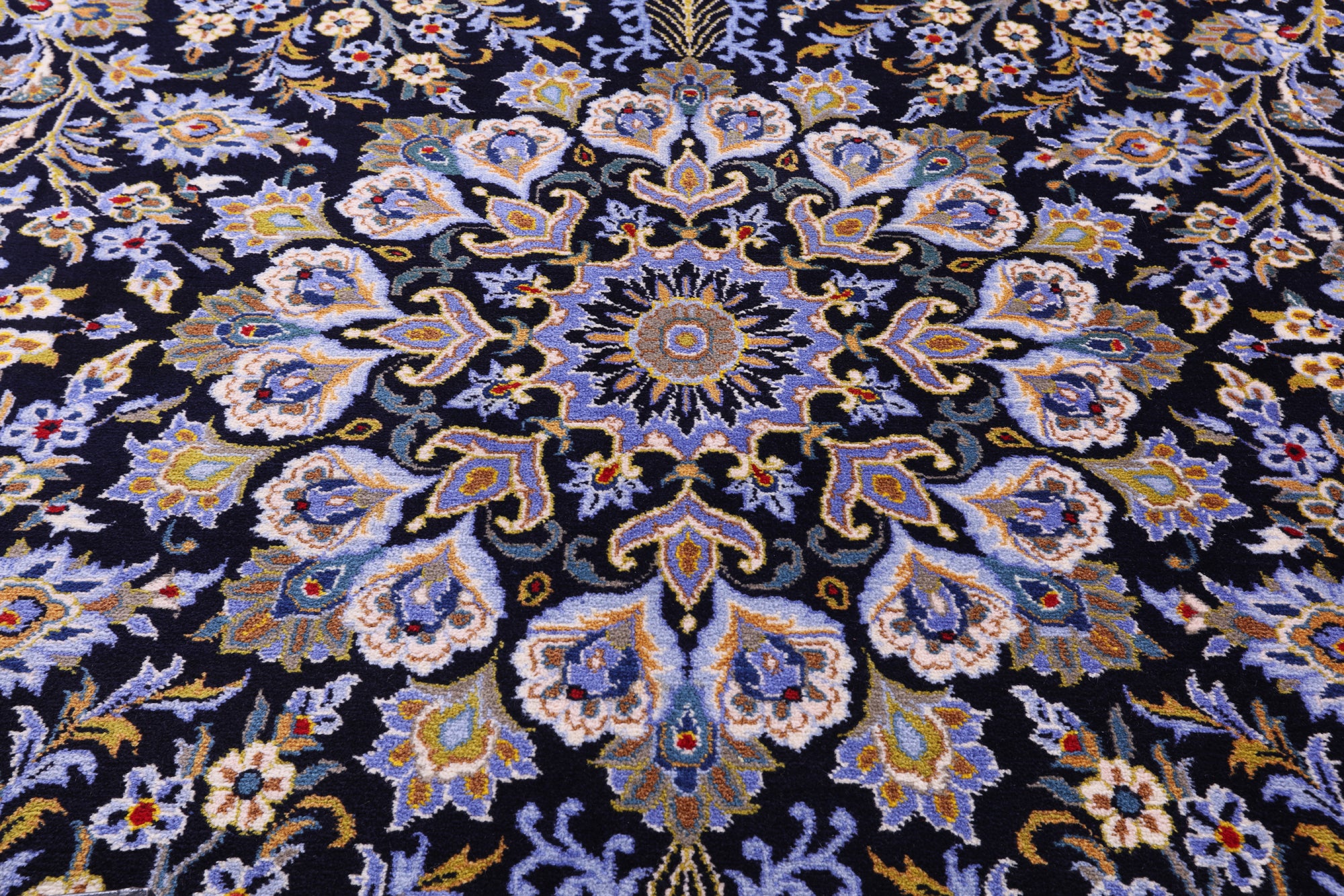 Blue Tree Of Life Persian Kashan Handmade Wool Rug - 7' 9" X 12' 2"