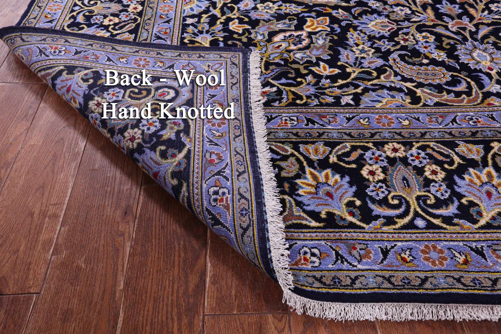 Blue Tree Of Life Persian Kashan Handmade Wool Rug - 7' 9" X 12' 2"