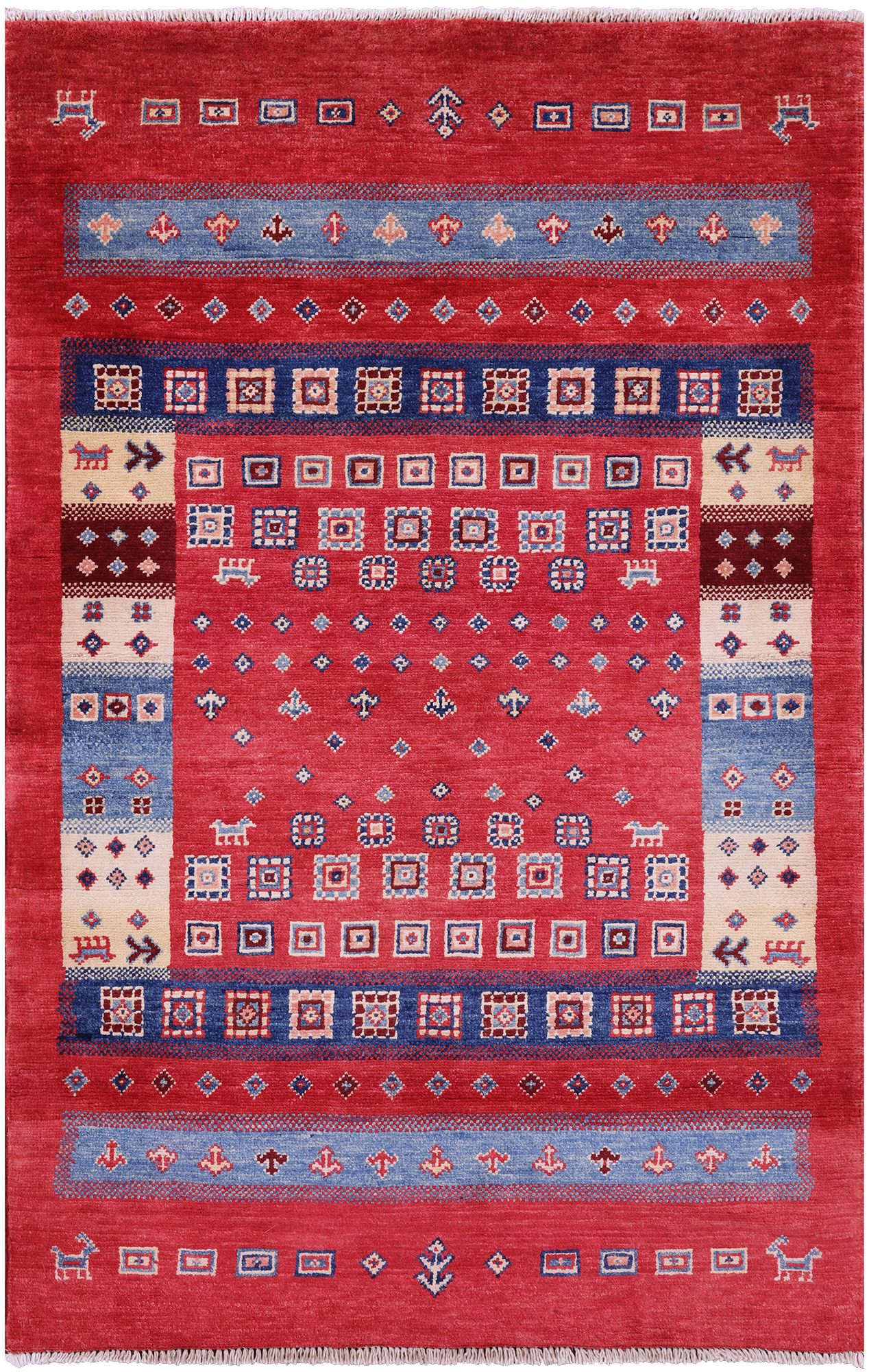 Tribal Persian Gabbeh Hand Knotted Wool Rug - 3' 2" X 4' 10" - Golden Nile