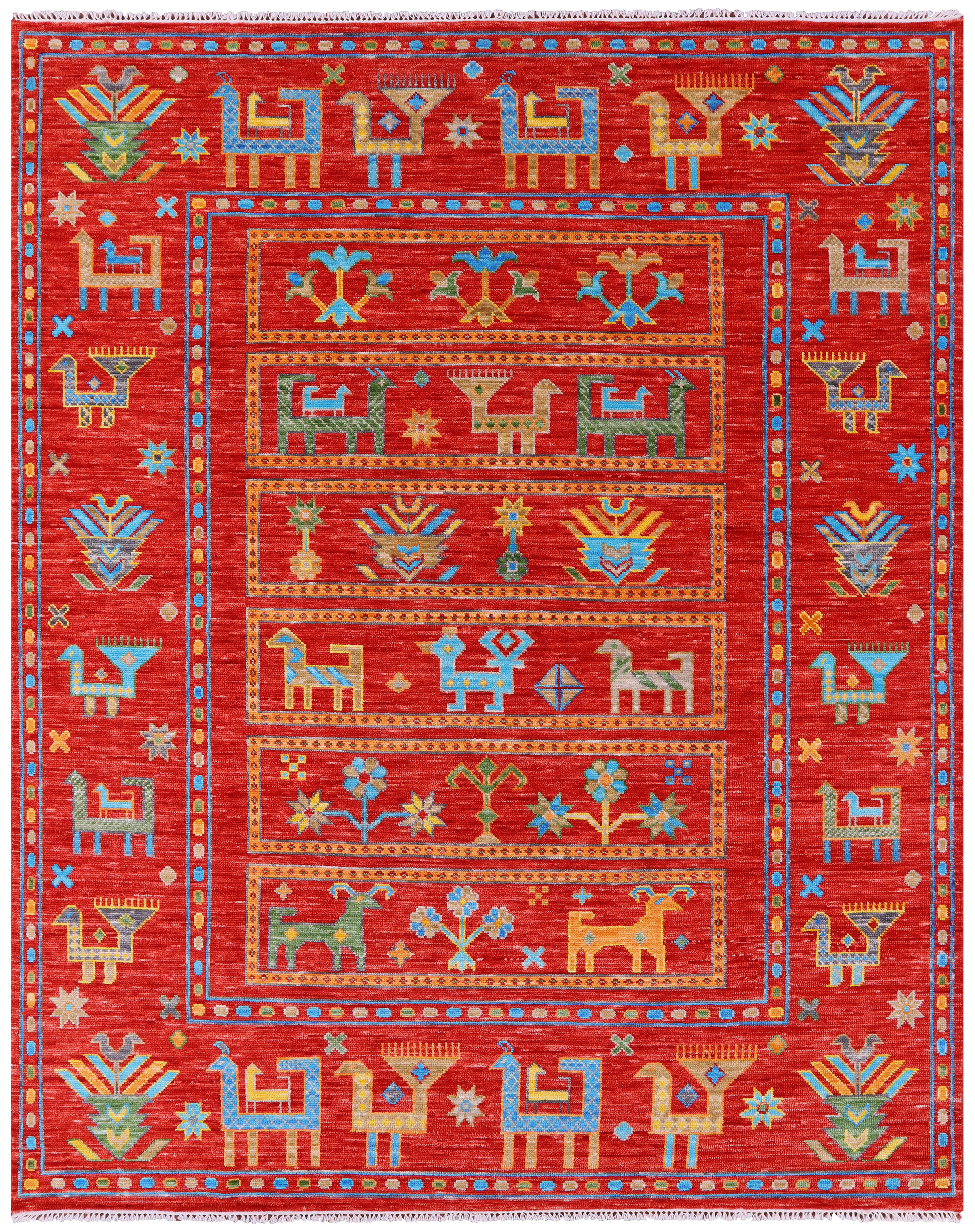 Tribal Persian Gabbeh Hand Knotted Wool Rug - 8' 0" X 10' 1" - Golden Nile