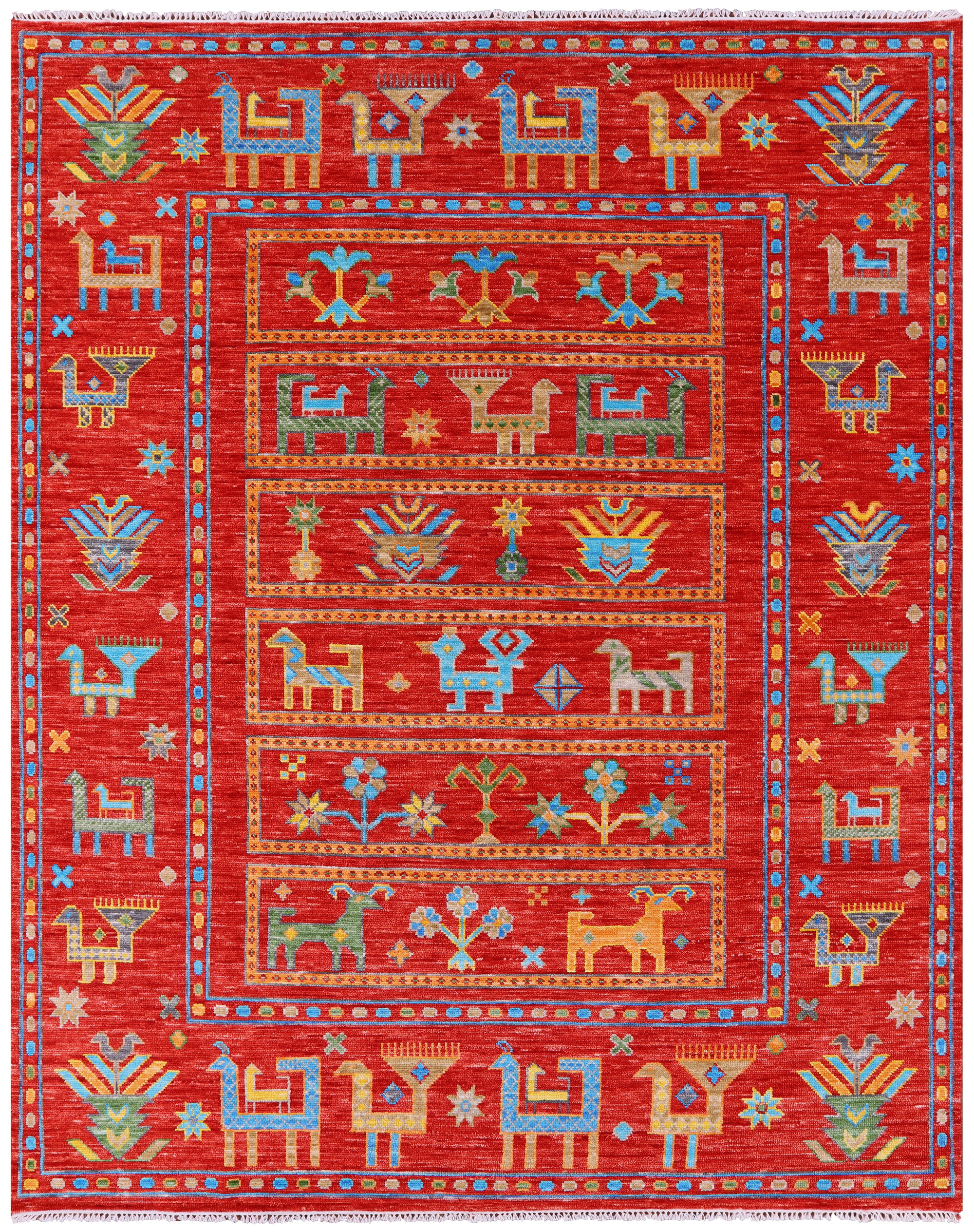 Tribal Persian Gabbeh Hand Knotted Wool Rug - 8' 0" X 10' 1" - Golden Nile