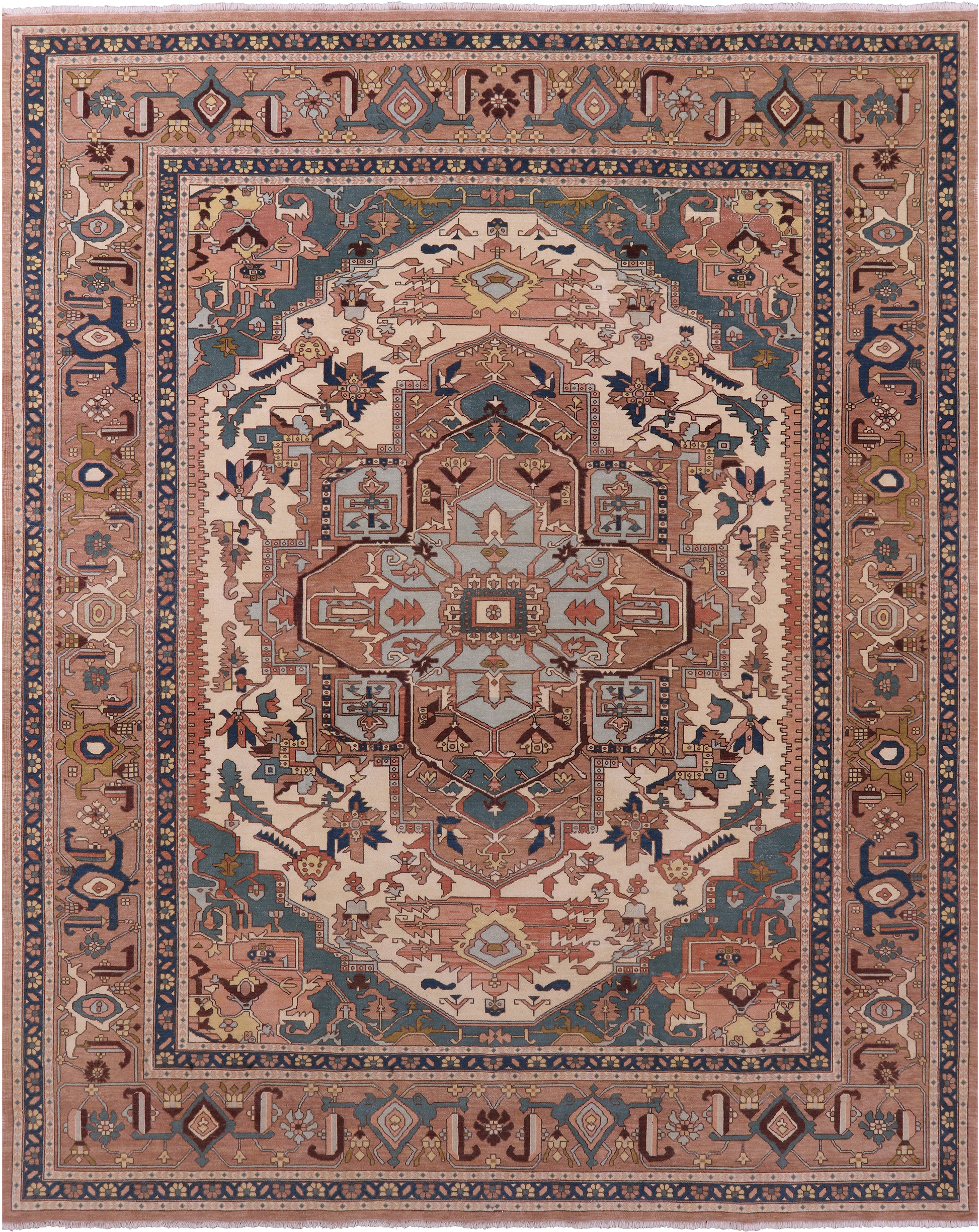 Antiqued Persian Heriz Serapi Hand Knotted Wool Rug - 8' 0" X 10' 3" - Golden Nile