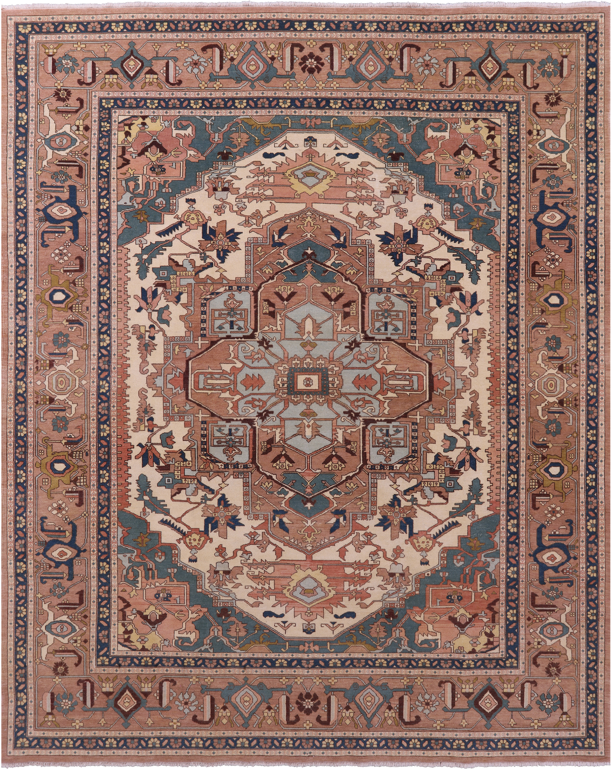 Antiqued Persian Heriz Serapi Hand Knotted Wool Rug - 8' 0" X 10' 3" - Golden Nile