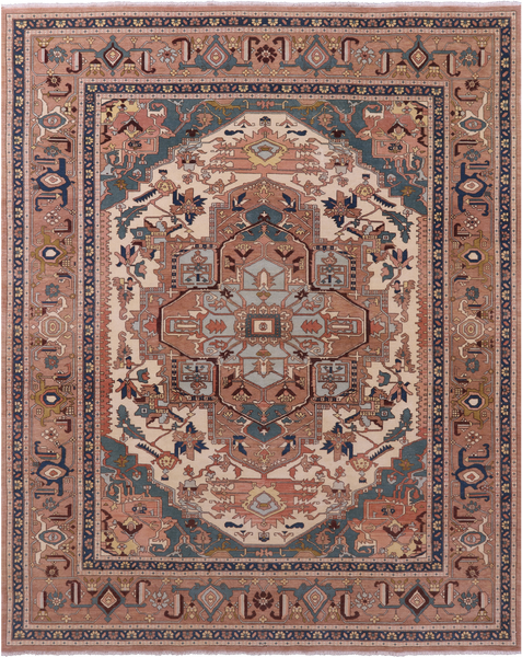 Antiqued Persian Heriz Serapi Hand Knotted Wool Rug - 8' 0" X 10' 3" - Golden Nile