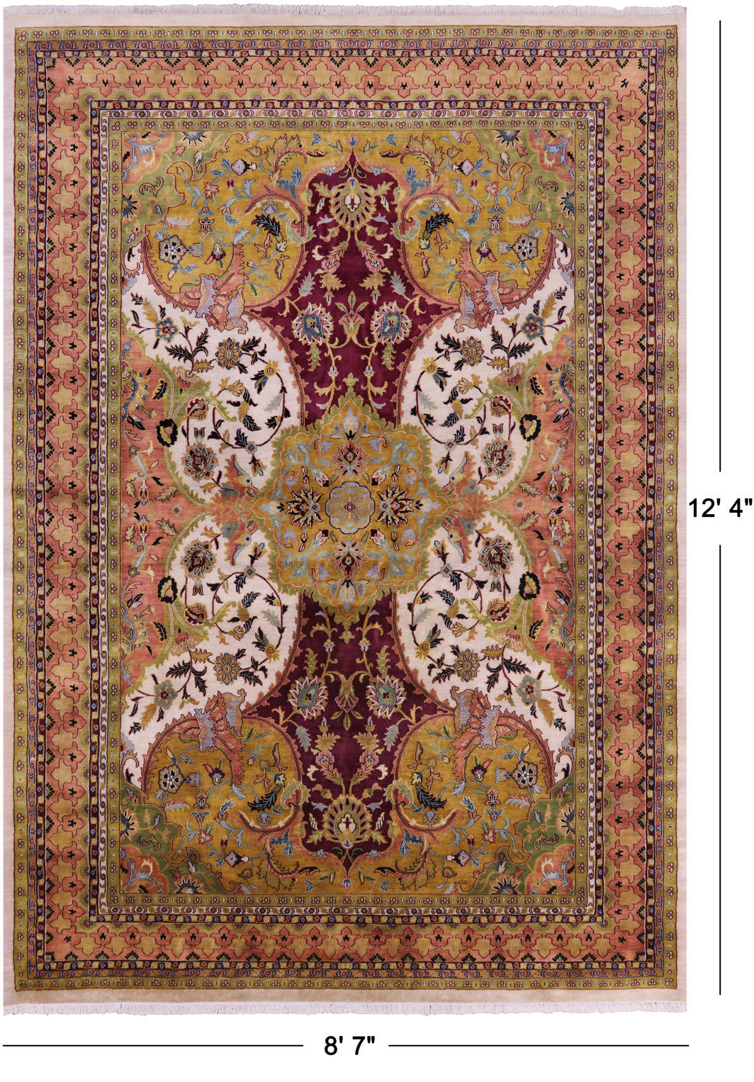 Persian Tabriz Hand Knotted Wool Rug - 8' 7" X 12' 4" - Golden Nile