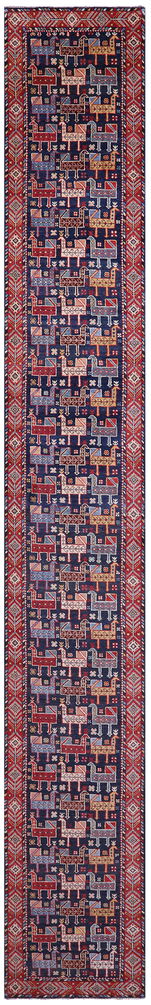 Tribal Persian Gabbeh Handmade Wool Rug - 2' 7" X 19' 0" - Golden Nile