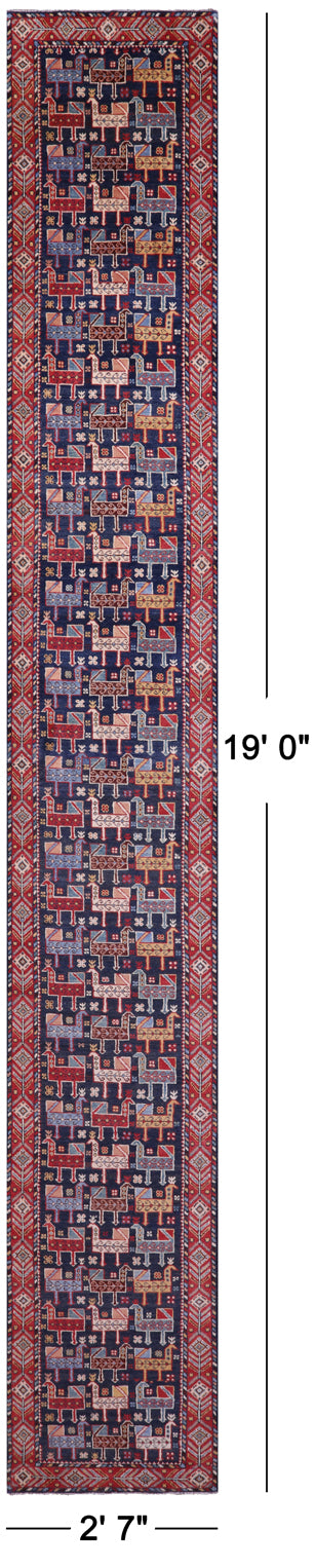 Tribal Persian Gabbeh Handmade Wool Rug - 2' 7" X 19' 0" - Golden Nile