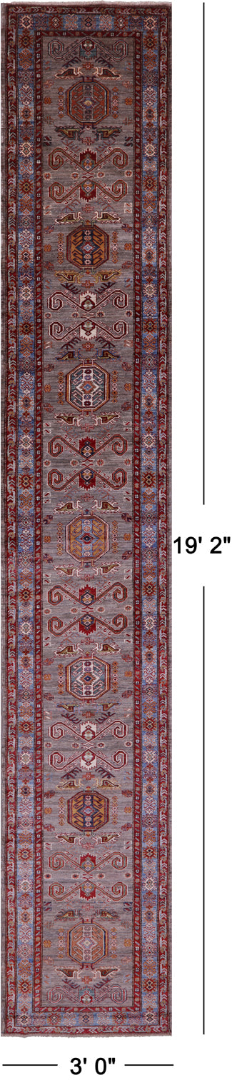 Super Kazak Handmade Wool Rug - 3' 0" X 19' 2" - Golden Nile