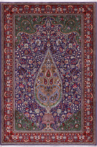 Persian Qum Hand Knotted Wool Rug - 4' 10