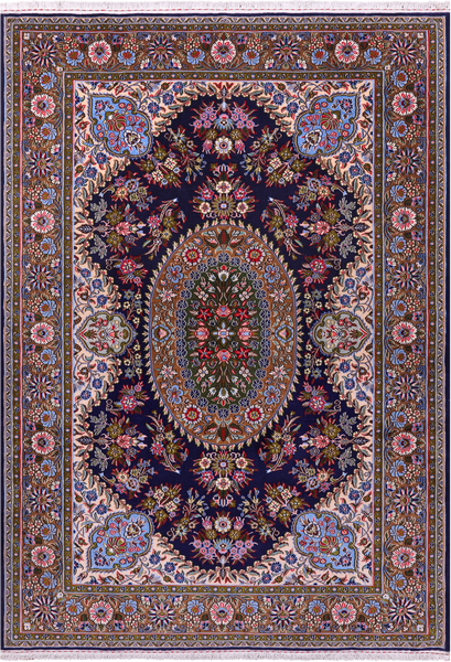 Blue Persian Qum Handmade Wool Rug - 4' 9" X 6' 11"
