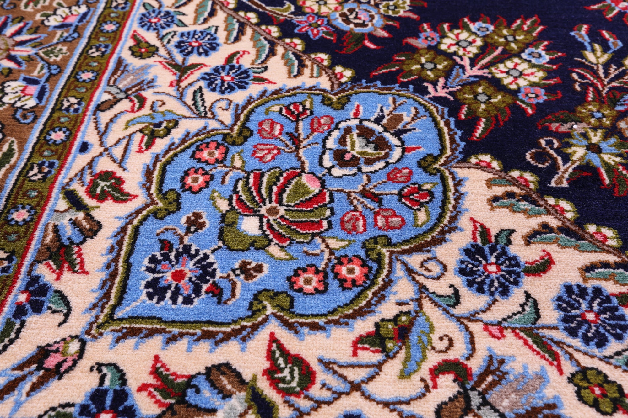 Blue Persian Qum Handmade Wool Rug - 4' 9" X 6' 11"