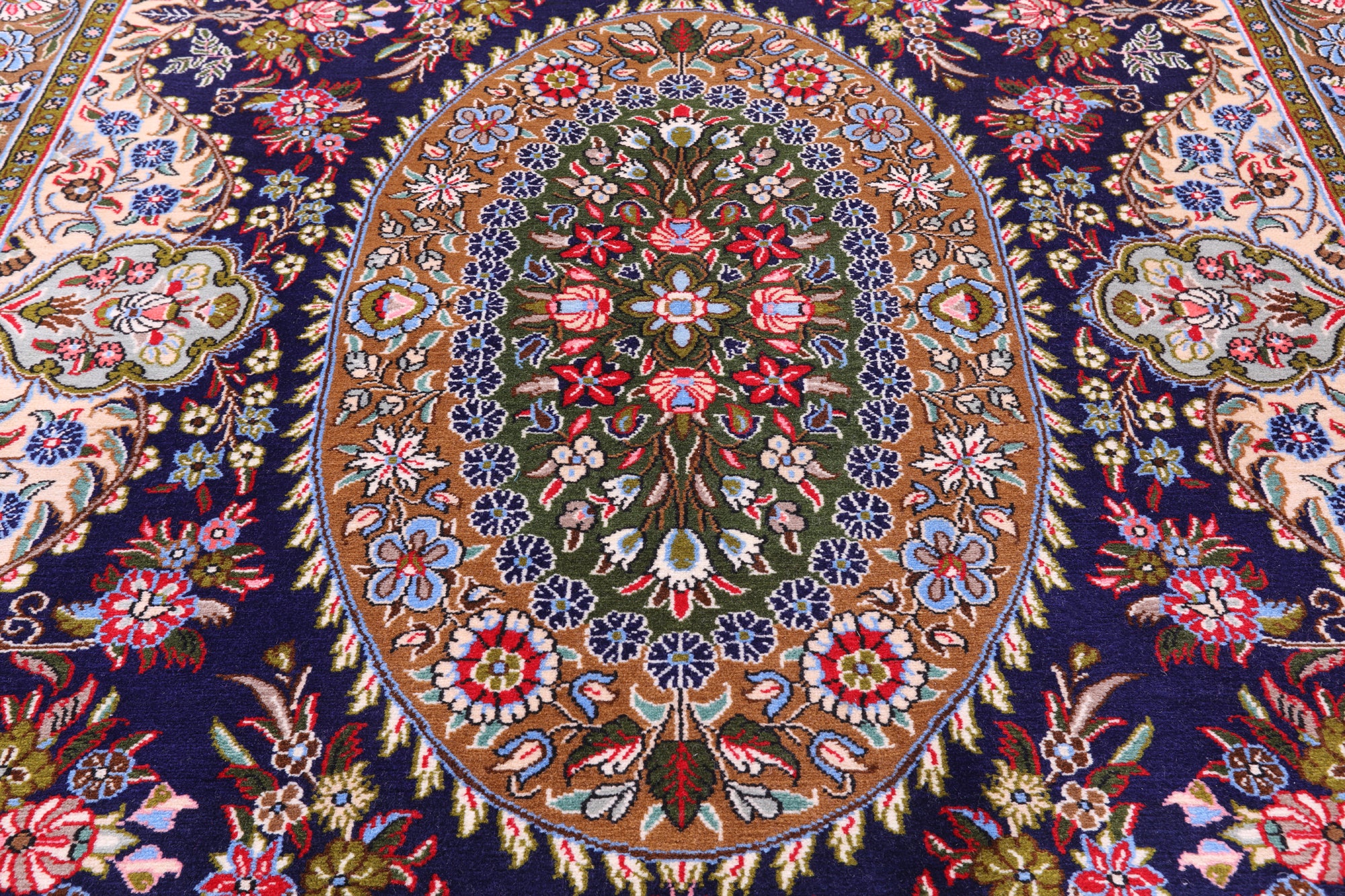 Blue Persian Qum Handmade Wool Rug - 4' 9" X 6' 11"