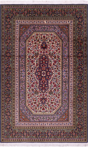 Persian Qum Hand Knotted Wool Rug - 4' 10