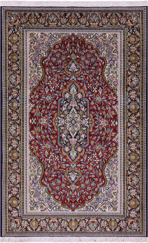 Persian Qum Hand Knotted Wool Rug - 4' 10