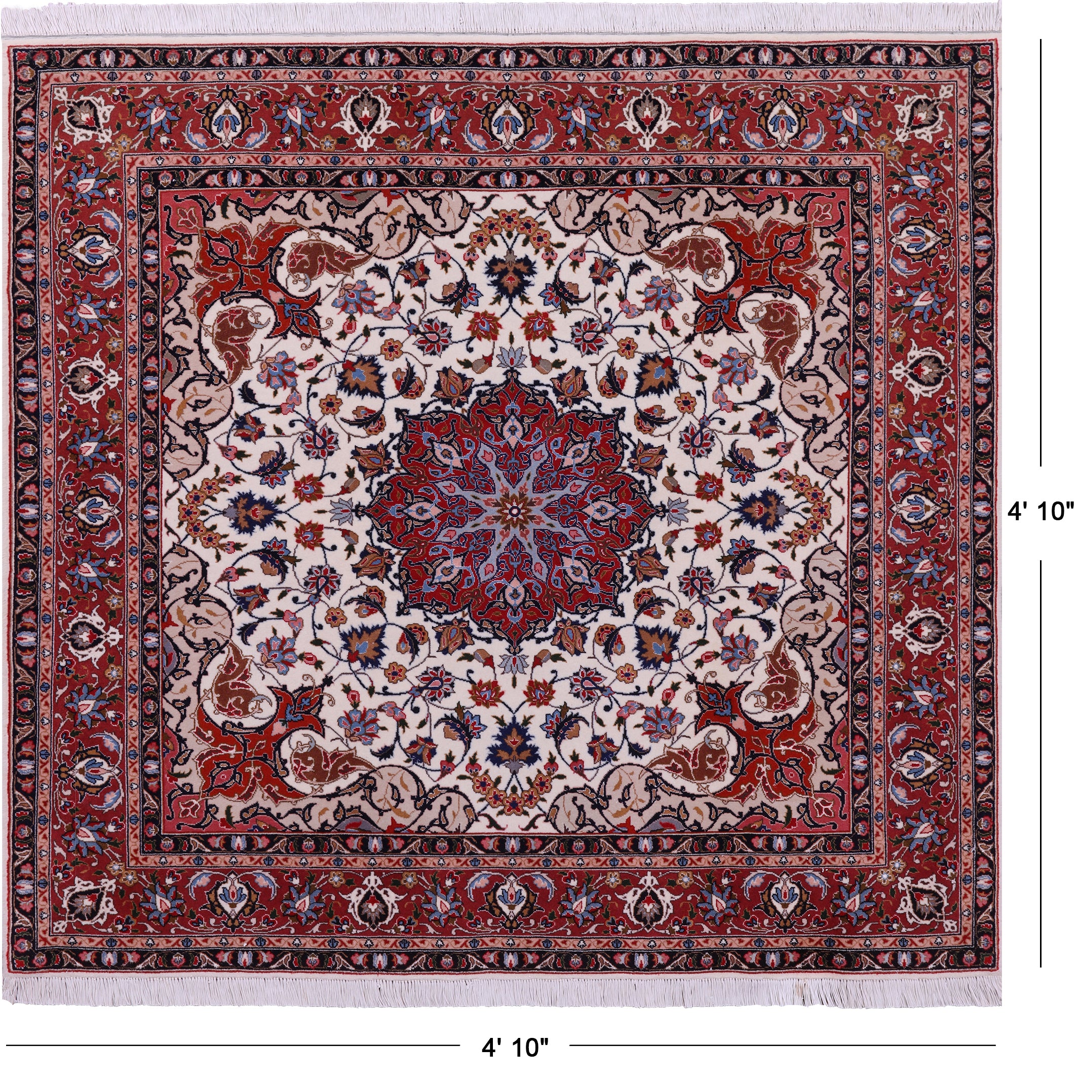 Ivory Square High End Persian Tabriz Handmade Wool & Silk Rug - 4' 10" X 4' 10" - Golden Nile