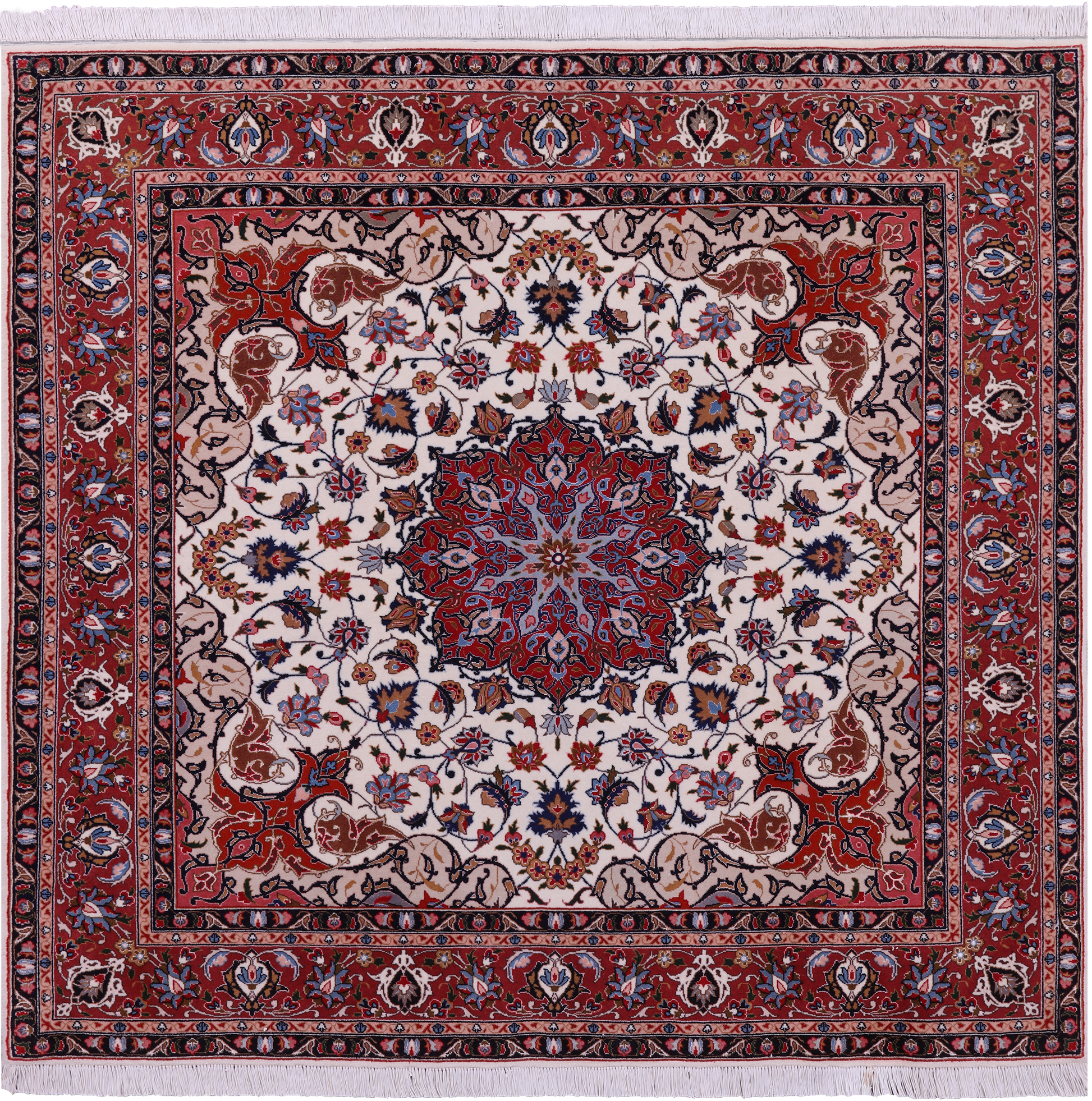 Ivory Square High End Persian Tabriz Handmade Wool & Silk Rug - 4' 10" X 4' 10" - Golden Nile