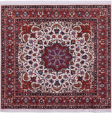 Ivory Square High End Persian Tabriz Handmade Wool & Silk Rug - 4' 10" X 4' 10" - Golden Nile