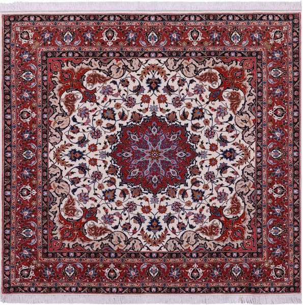 Ivory Square High End Persian Tabriz Handmade Wool & Silk Rug - 4' 10" X 4' 10" - Golden Nile