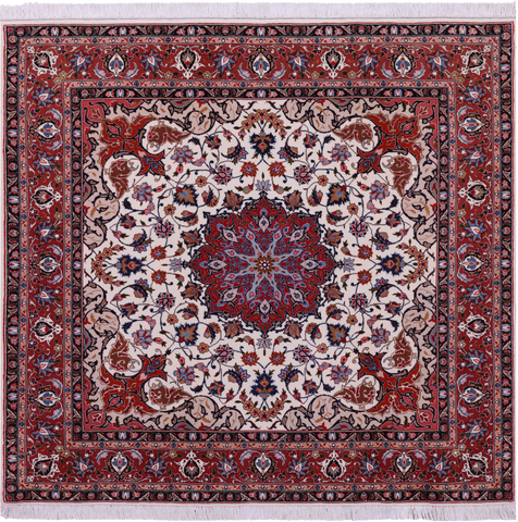 Ivory Square High End Persian Tabriz Handmade Wool & Silk Rug - 4' 10