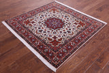 Ivory Square High End Persian Tabriz Handmade Wool & Silk Rug - 4' 10" X 4' 10" - Golden Nile