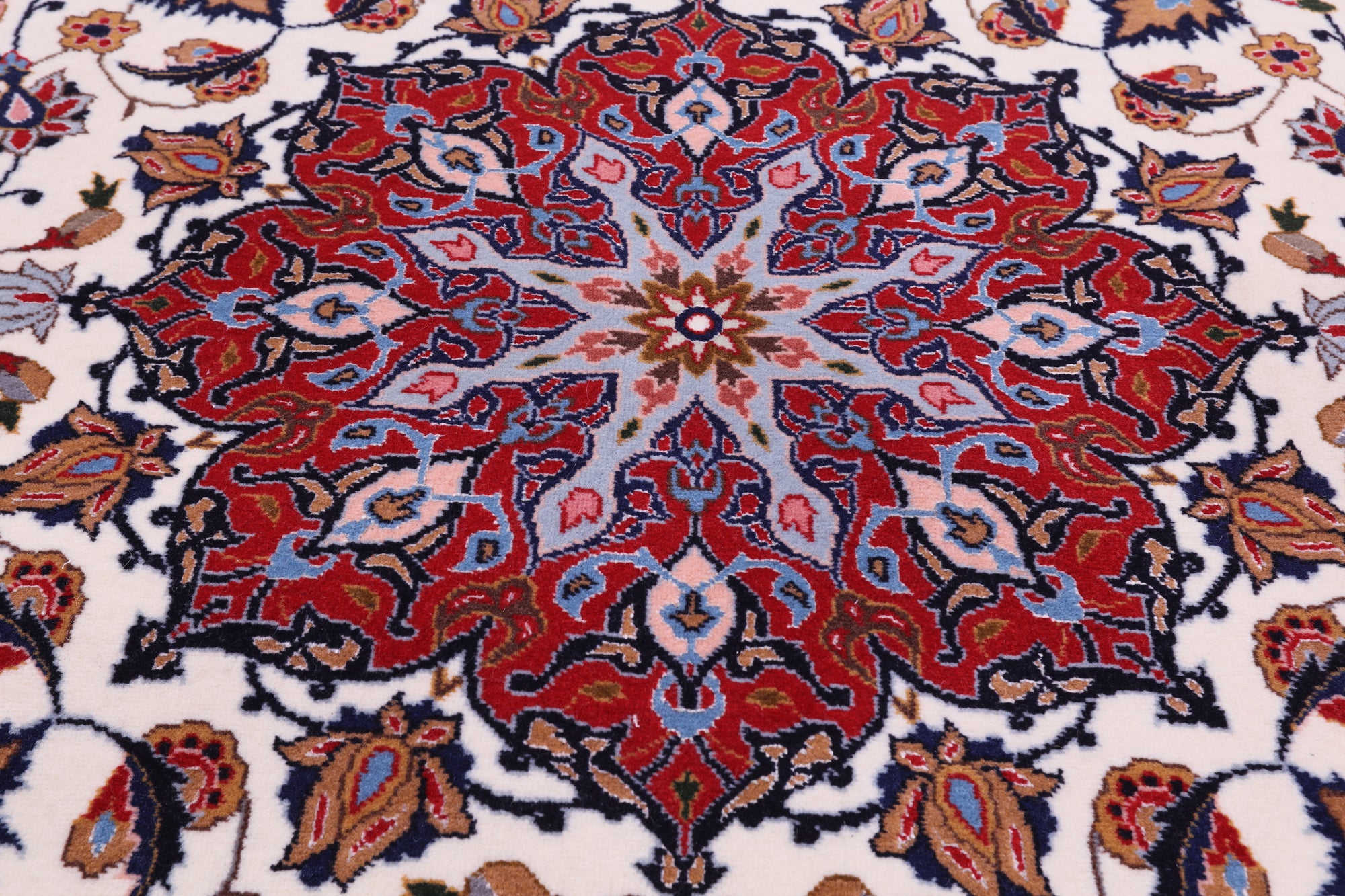 Ivory Square High End Persian Tabriz Handmade Wool & Silk Rug - 4' 10" X 4' 10" - Golden Nile