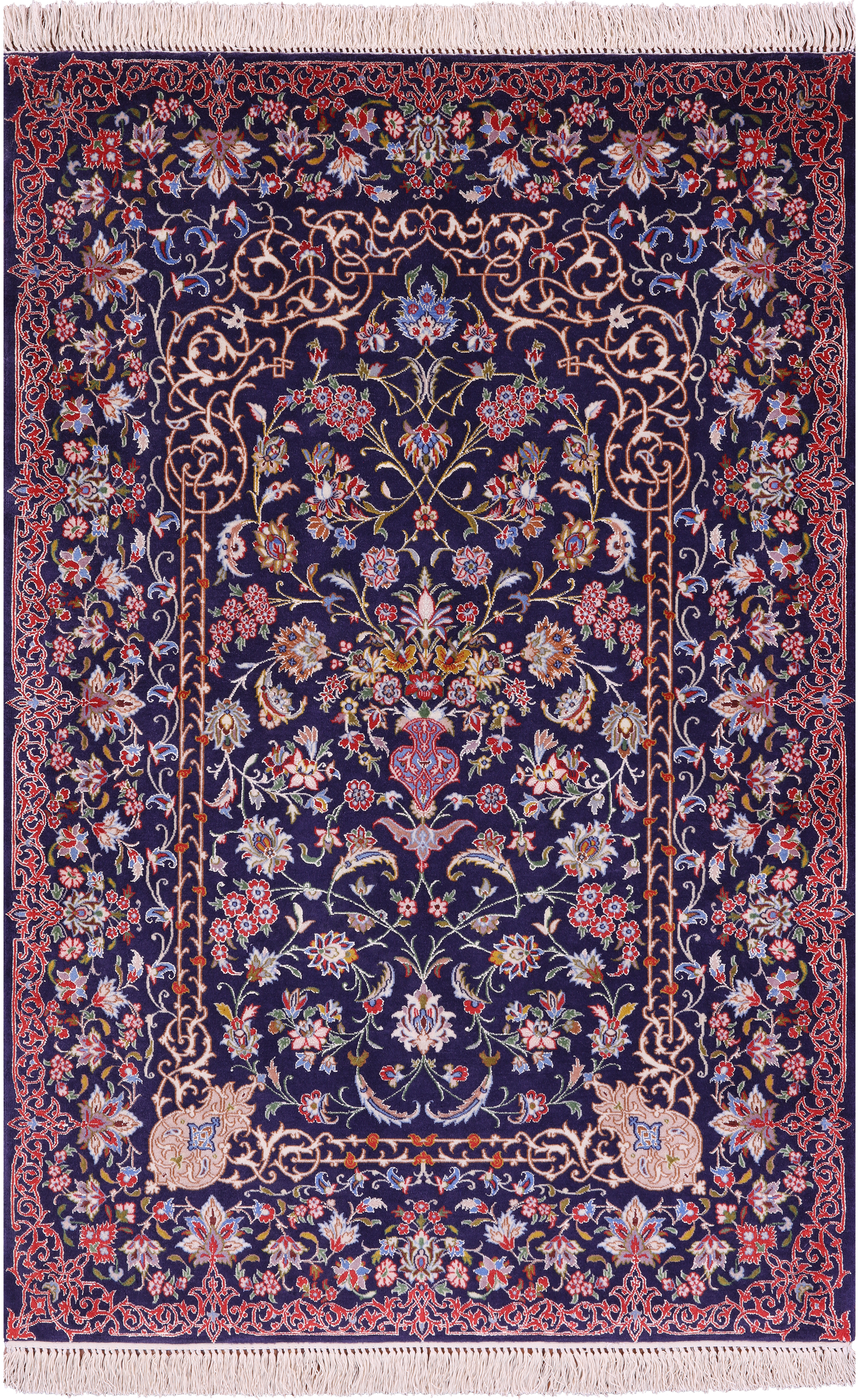 Persian Isfahan Hand Knotted Wool & Silk Rug - 3' 7" X 5' 3" - Golden Nile