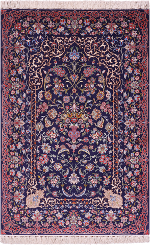Persian Isfahan Hand Knotted Wool & Silk Rug - 3' 7