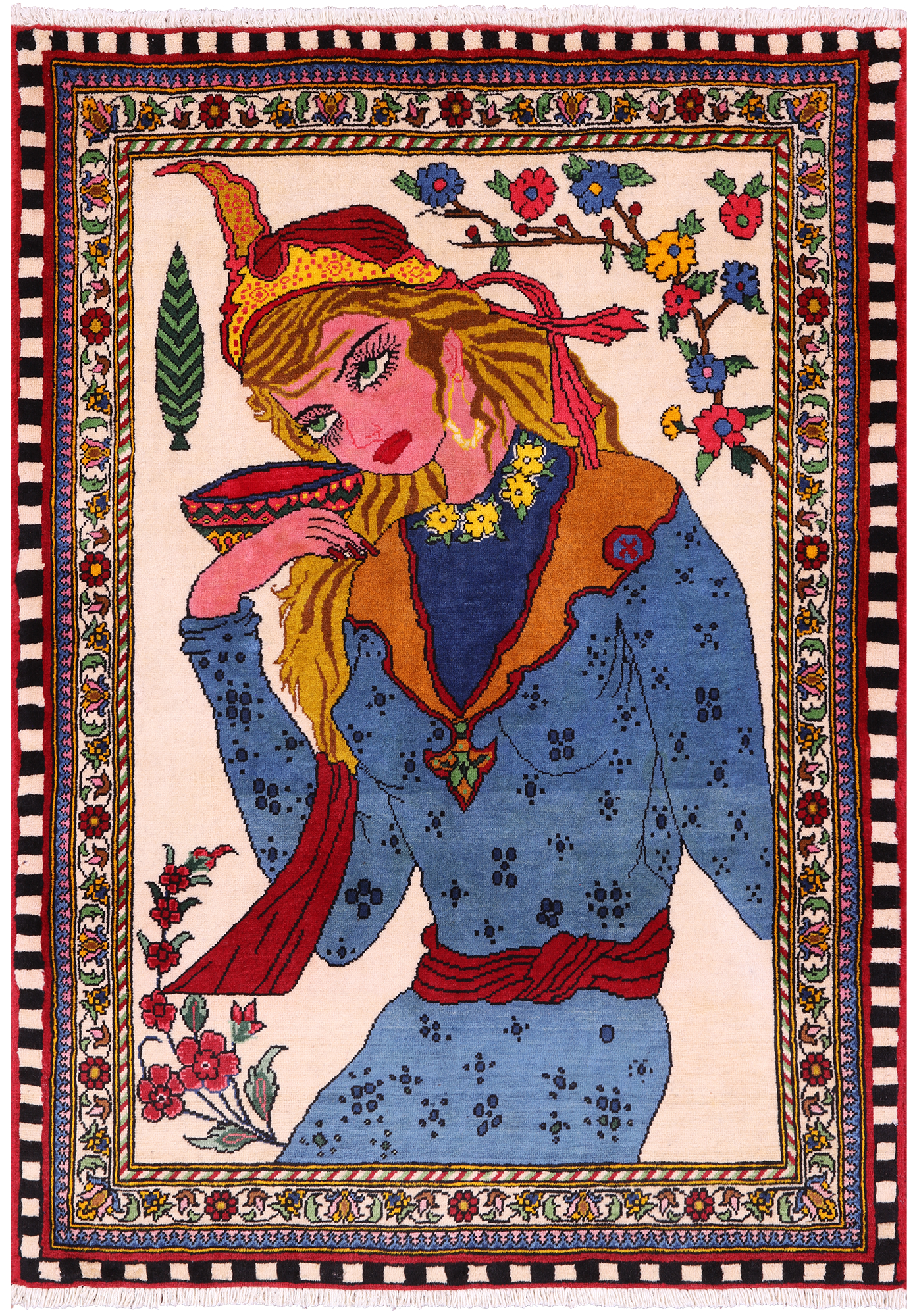 Persian Pictorial Hand Knotted Wool Rug - 3' 6" X 4' 11" - Golden Nile