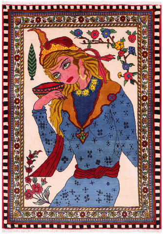 Persian Pictorial Hand Knotted Wool Rug - 3' 6