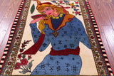 Persian Pictorial Hand Knotted Wool Rug - 3' 6" X 4' 11" - Golden Nile
