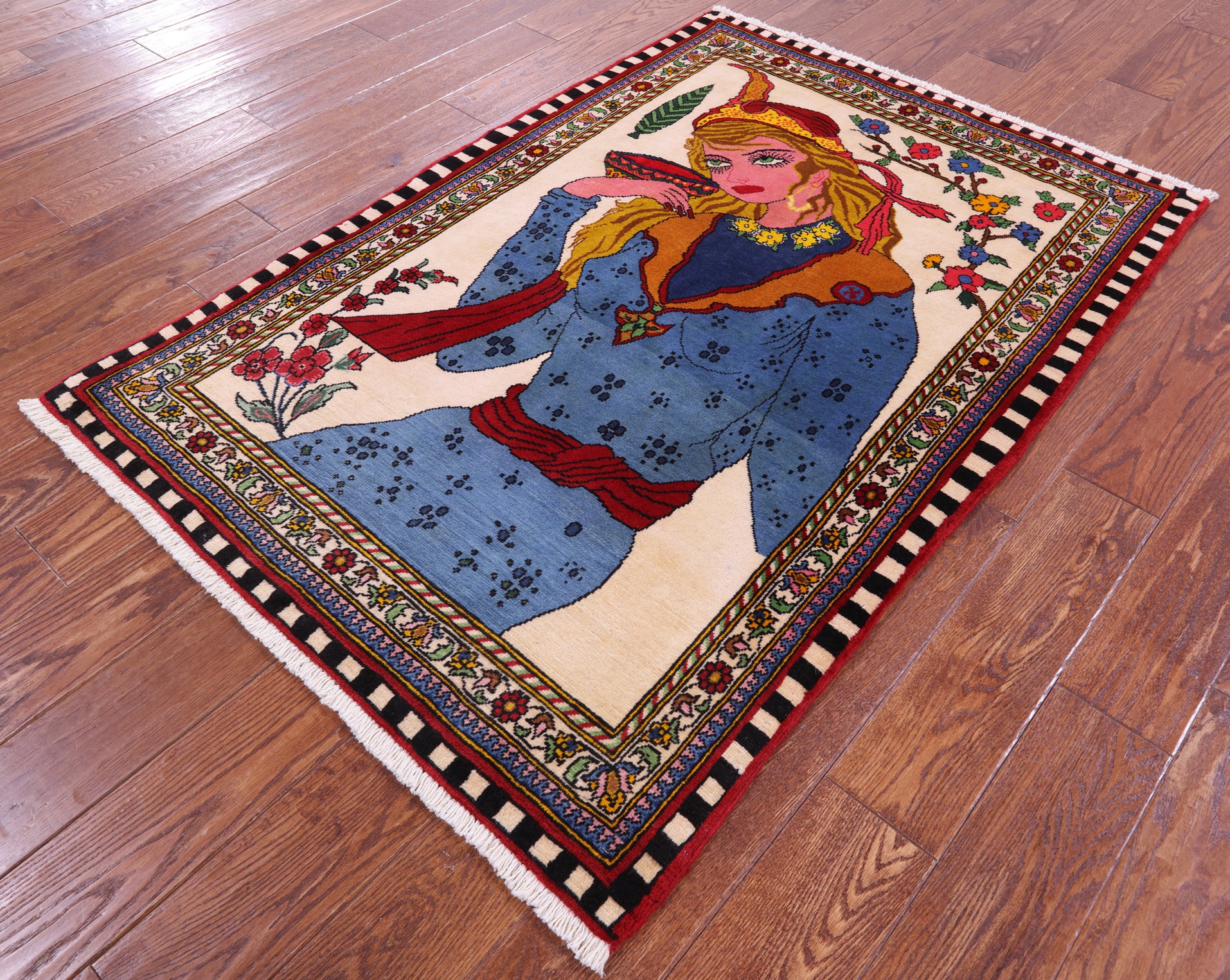 Persian Pictorial Hand Knotted Wool Rug - 3' 6" X 4' 11" - Golden Nile